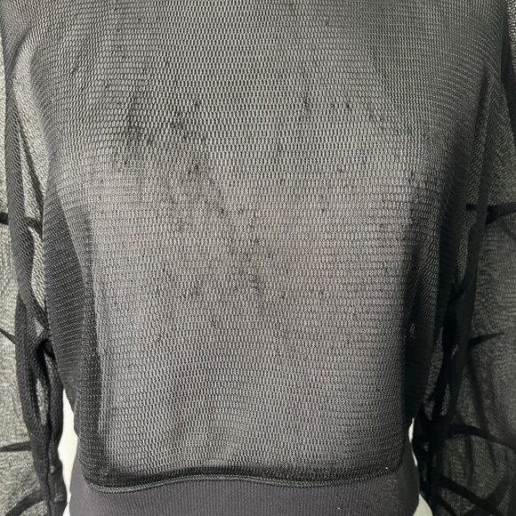 Alo Women's Black Sheer Mesh Long Sleeve Cropped Crewneck Top Size Medium - Picture 9 of 11